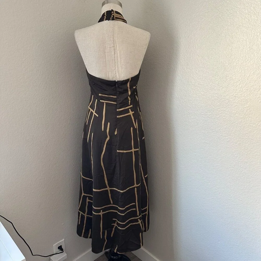 Banana Republic Factory Wrap Halter Neck Midi Dress Sleeveless Polyester Brown P - Picture 2 of 15
